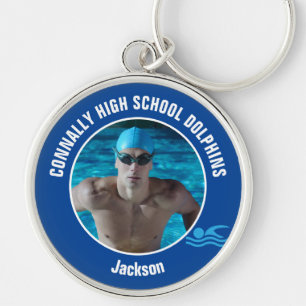 Blue Swim Team Photo High School Swimmer Key Ring
