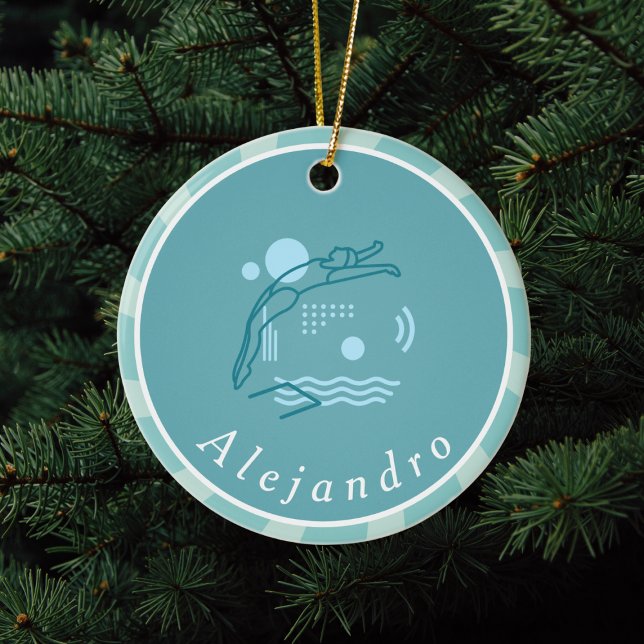 Blue Swimmer Girls Swimming Pool Personalised      Ceramic Ornament (Creator Uploaded)