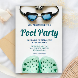 Blue Swimming Goggles Pool Party Baby Shower Invitation