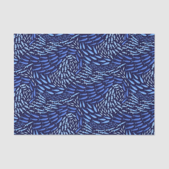 Blue Swimming Ocean Fish - Dark Tissue Paper (Front)