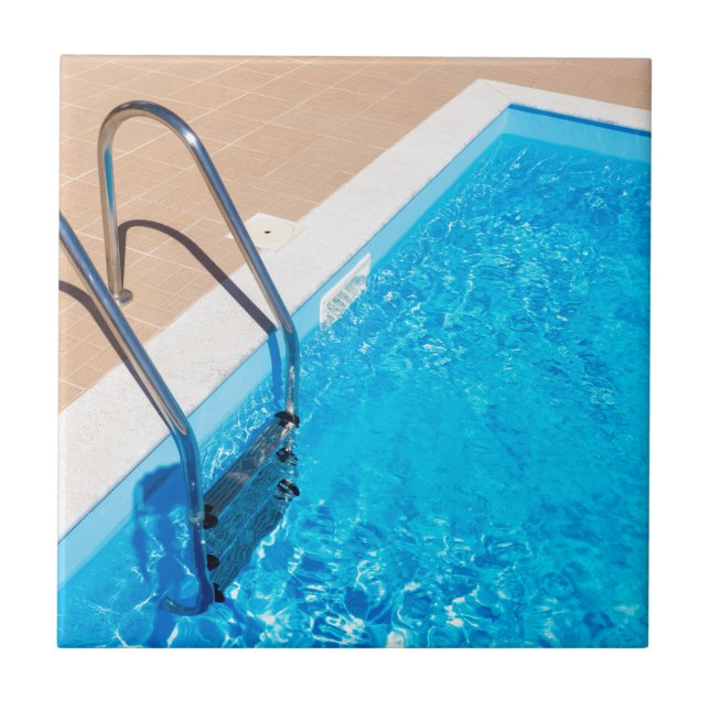Blue swimming pool with ladder ceramic tile (Front)