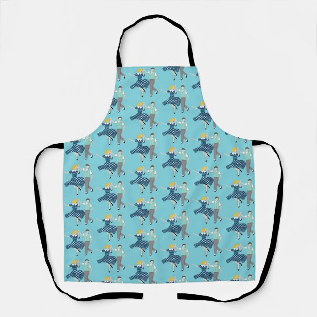 Blue Swing Dancing Couples Apron (Front)