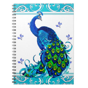 Blue swirl Border and Peacock Design Notebook
