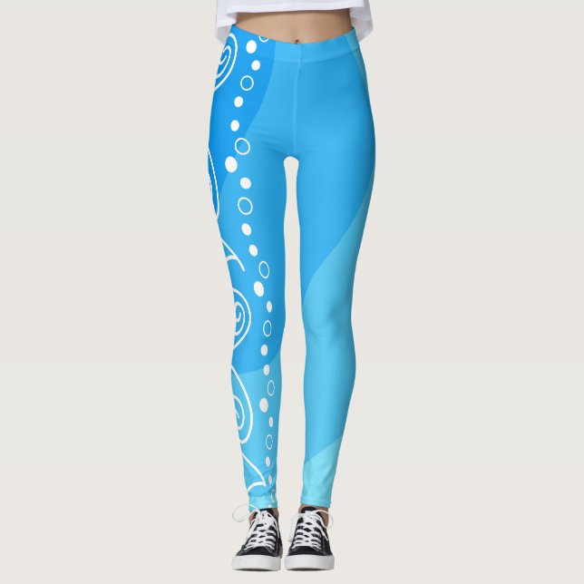 Blue Swirl Energy– Modern Abstract Fitness Style Leggings (Front)