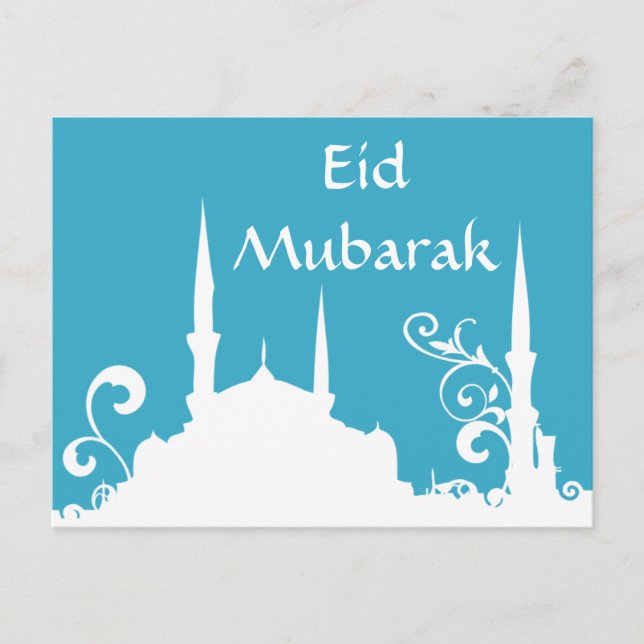 Blue Swirl Mosque Ramadan/Eid Banner/Streamer Postcard (Front)