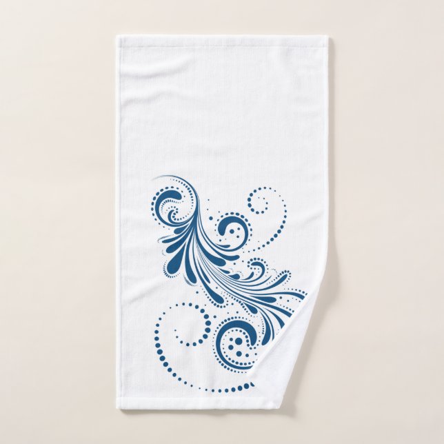 Blue swirl on white background bath towel set (Hand Towel)