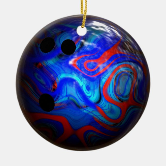 Blue Swirl Pattern Bowling Ball. Ceramic Tree Decoration (Front)