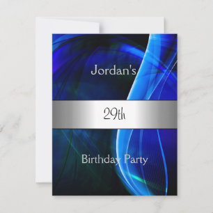 Blue Swirl Silver 29th Birthday Party Invitation