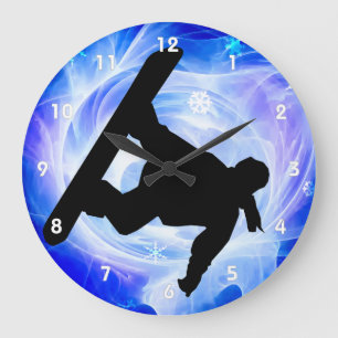 Blue Swirl Snowstorm Snowboarder Large Clock