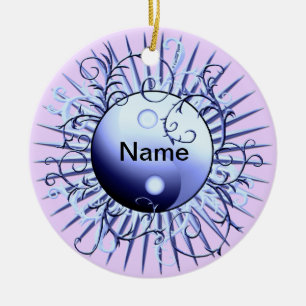Blue Swirl Yin Yang  Ceramic Ornament