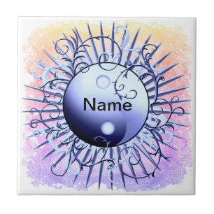 Blue Swirl Yin Yang Ceramic Tile