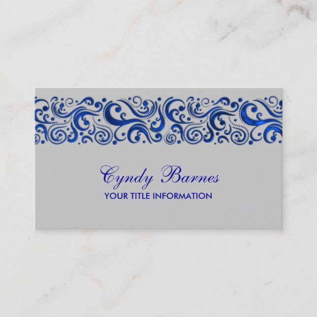 Blue Swirlie Border on Any Colour Business Card (Front)
