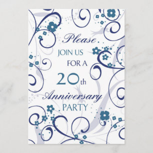 Blue Swirls 20th Anniversary Party Invitation Card