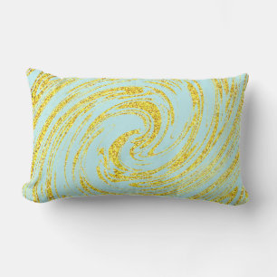 Blue Swirls Abstract Gold Golden Glitter Nautical Lumbar Cushion