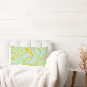 Blue Swirls Abstract Gold Golden Glitter Nautical  Lumbar Cushion