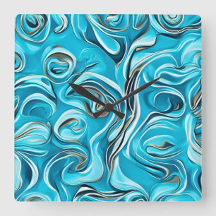 Blue Swirls Abstract Paint Digital Square Wall Clock