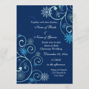Blue Swirls Christmas Wedding Invitation Cards