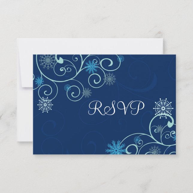 Blue Swirls Christmas Wedding RSVP Cards (Front)