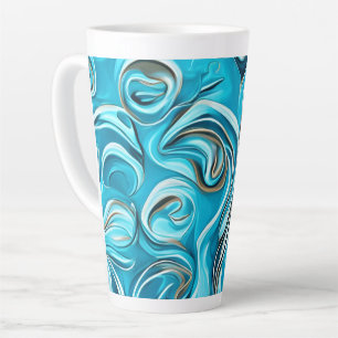 Blue Swirls Digital AI-Generated Abstract Latte Mug