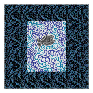 Blue Swirls Fish Poster
