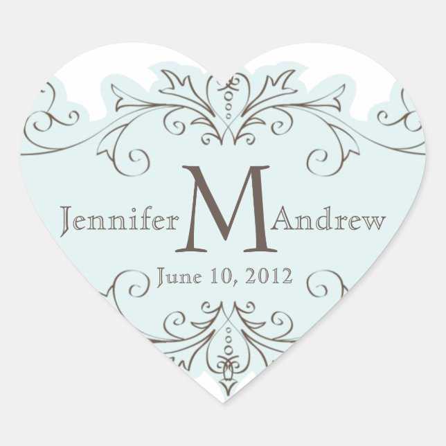 Blue Swirls Monogram Wedding Favour Sticker (Front)
