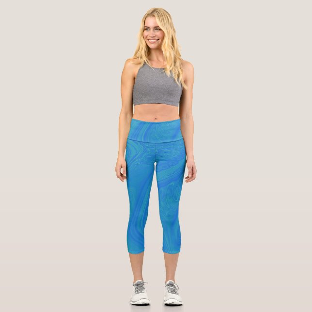 Blue swirls on capri leggings (Front)