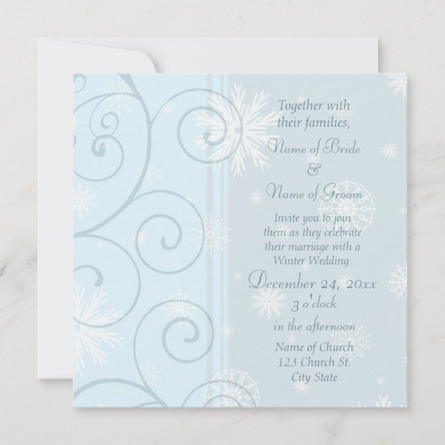 Blue Swirls Winter Wedding Invitation Cards (Front)