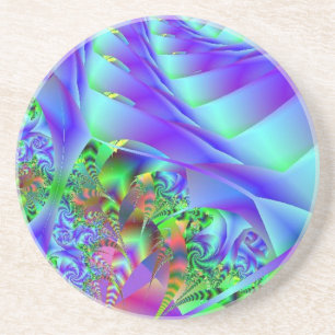 Blue Swirls With Colourful Floral Abstract Coaster