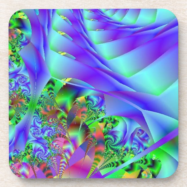 Blue Swirls With Colourful Floral Abstract Coaster (Front)