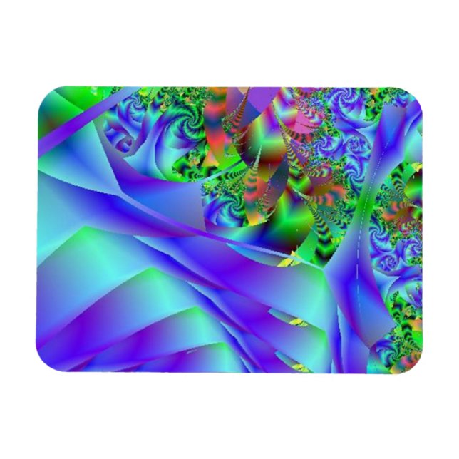Blue Swirls With Colourful Floral Abstract Magnet (Horizontal)