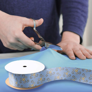 Blue Swirly Liberty Flowers Pattern Elegant Floral Satin Ribbon