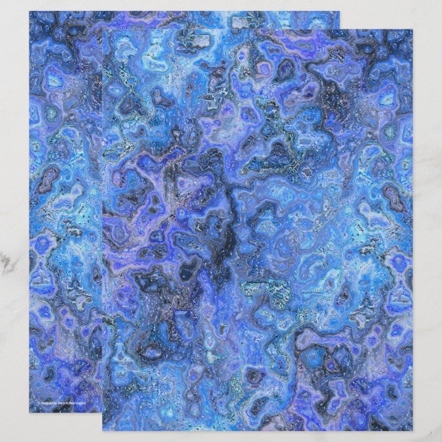 Blue Swirly Marble Scrapbook Paper 2-Sided Page (Front/Back)