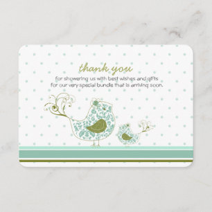 Blue Swirly Mum & Baby Bird Chic Thank You Card