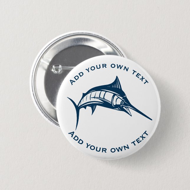 Blue Swordfish Custom Text 6 Cm Round Badge (Front & Back)