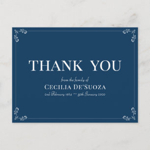 Blue Sympathy Funeral Elegant Simple Thank You Postcard