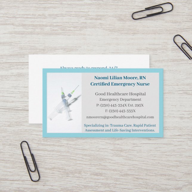 Blue Syringes Healthcare Registered Nurse RN Business Card (Front/Back In Situ)