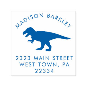 Blue T-Rex Dinosaur Cute Kid's Dino Return Address Self-inking Stamp