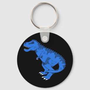 Blue T-rex On Grey Sticker Key Ring