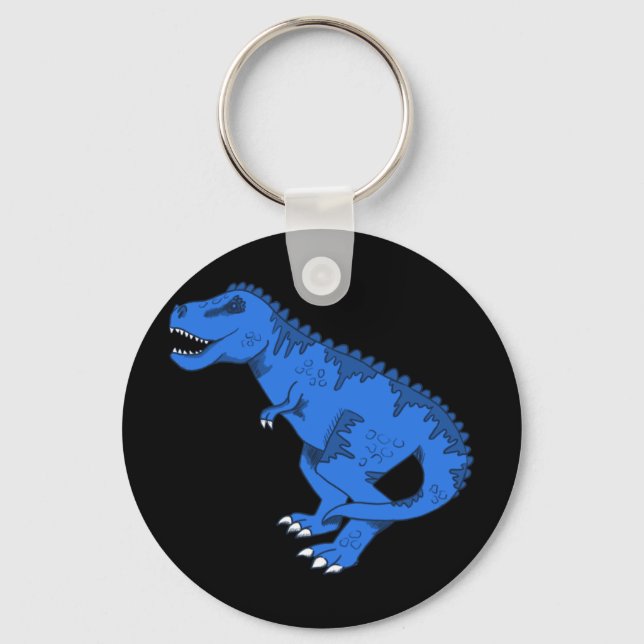Blue T-rex On Grey Sticker  Key Ring (Front)