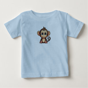Blue T-shirt with Little Cute Monkey Print
