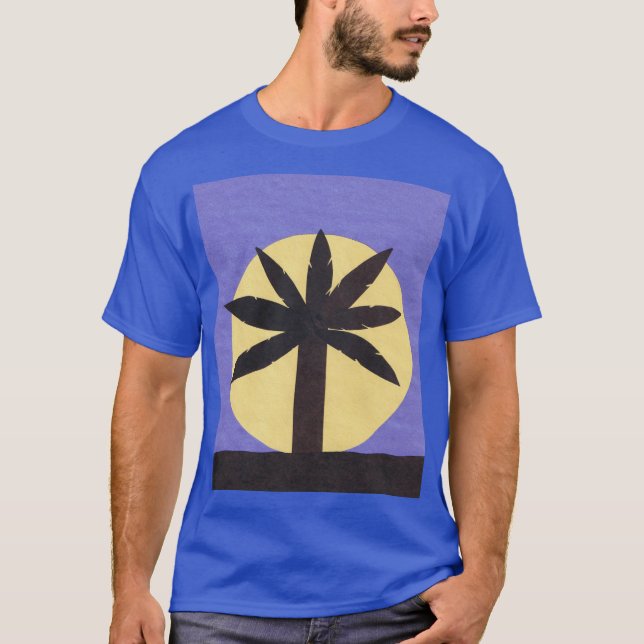 Blue T-shirt with Palm Tree and Full Moon (Front)