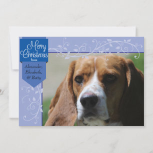 Blue Tab and Flourishes Christmas Photo Card