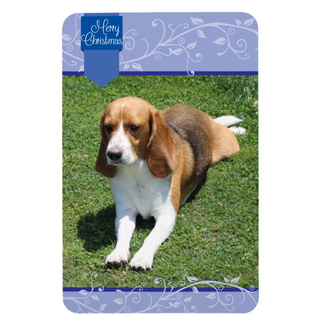 Blue Tab & Flourish Merry Christmas Magnet (Vertical)