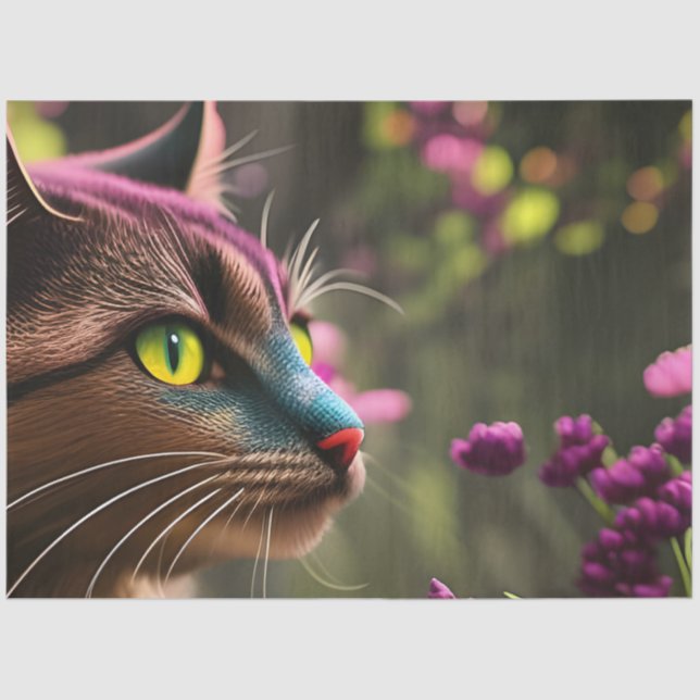 Blue Tabby calico cat, Fantasy   Tissue Paper (Front)