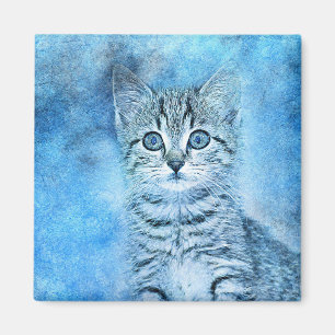 Blue Tabby Kitten   Abstract   Watercolor Magnet