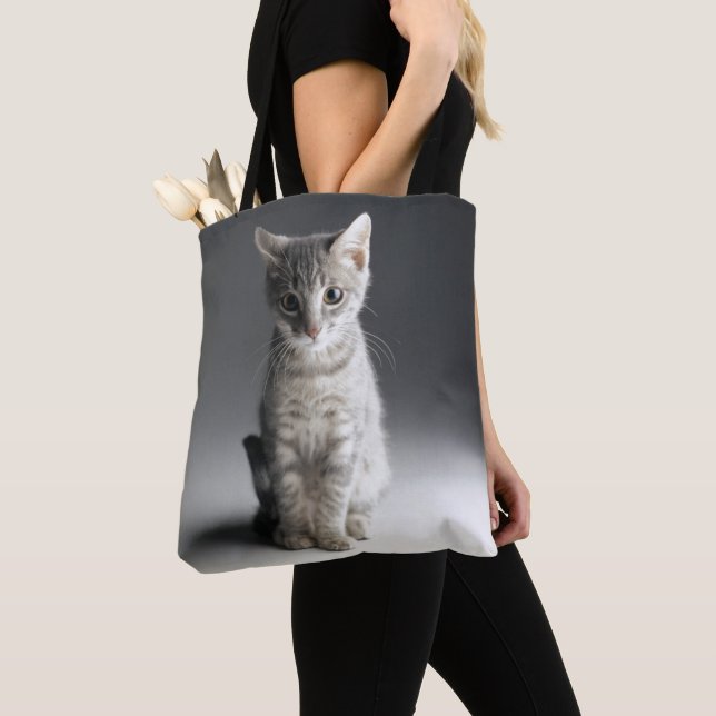 Blue Tabby Kitten Tote Bag (Close Up)
