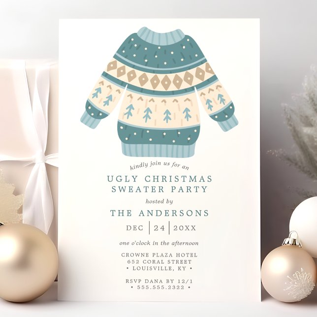 Blue Tacky Ugly Christmas Sweater Party Invitation (Creator Uploaded)