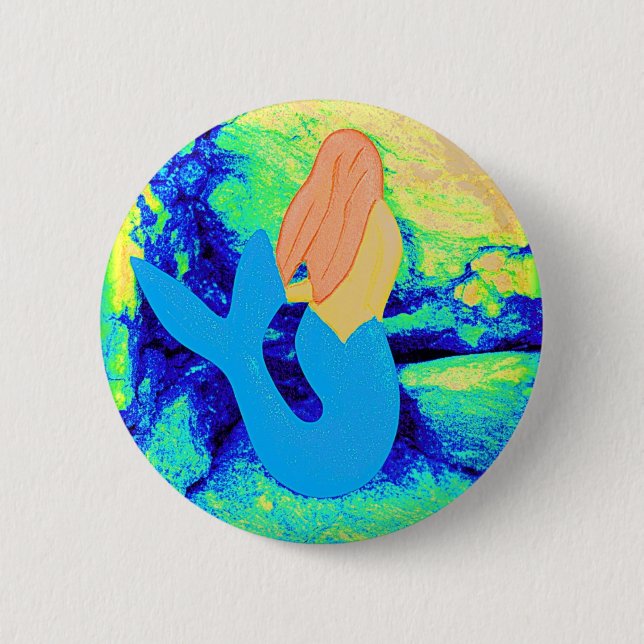 blue-tail mermaid design 6 cm round badge (Front)