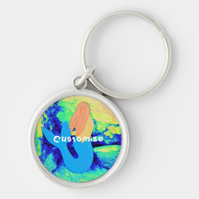 blue-tail mermaid design  key ring (Front)