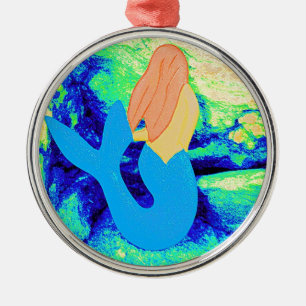 blue-tail mermaid design metal tree decoration